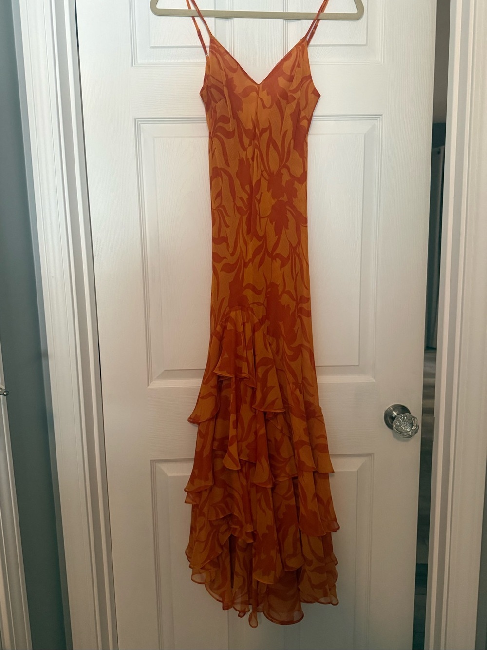 MISA Los Angeles Marissa Dress Orange Ruffled Slip Dress Size XXS NWT